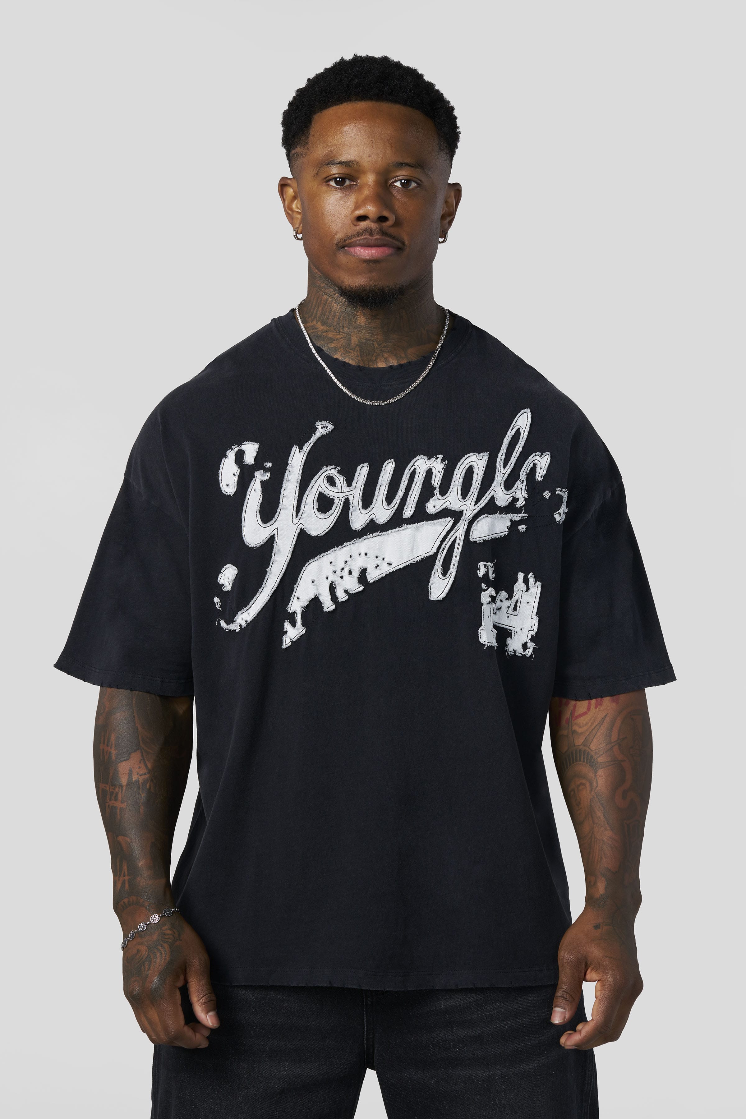 4182 - Distressed Script Tees - Black Wash