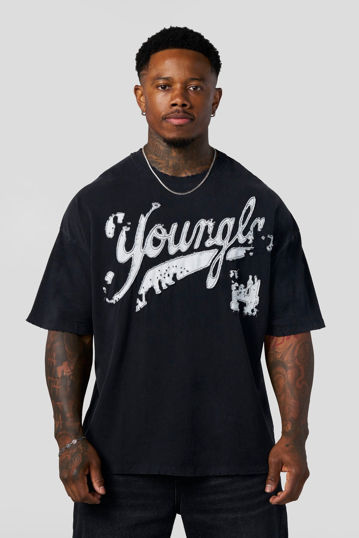 4182 - Distressed Script Tees - Black Wash