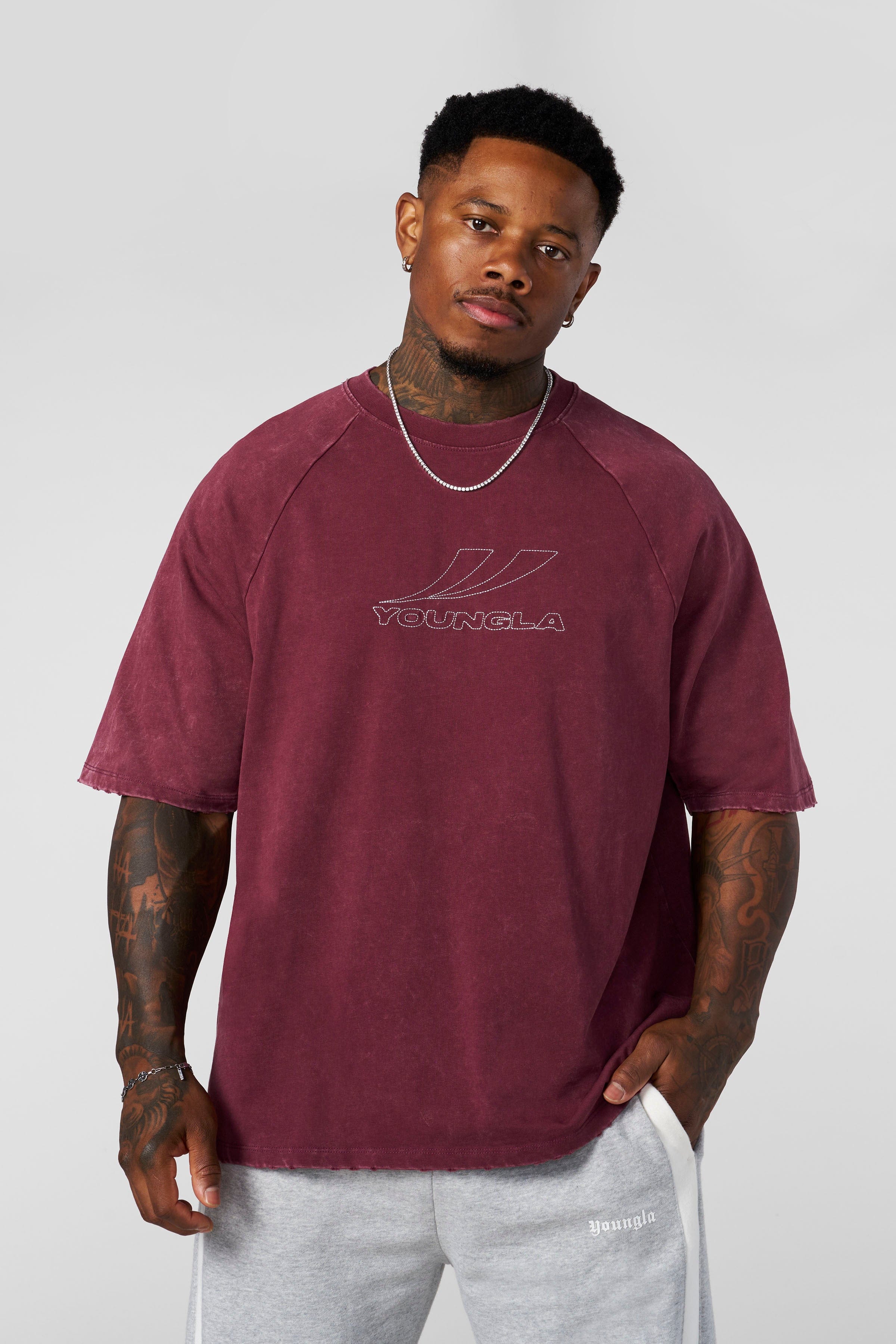 4269 - Clean Cut Raglan Tees - Burgundy Wash