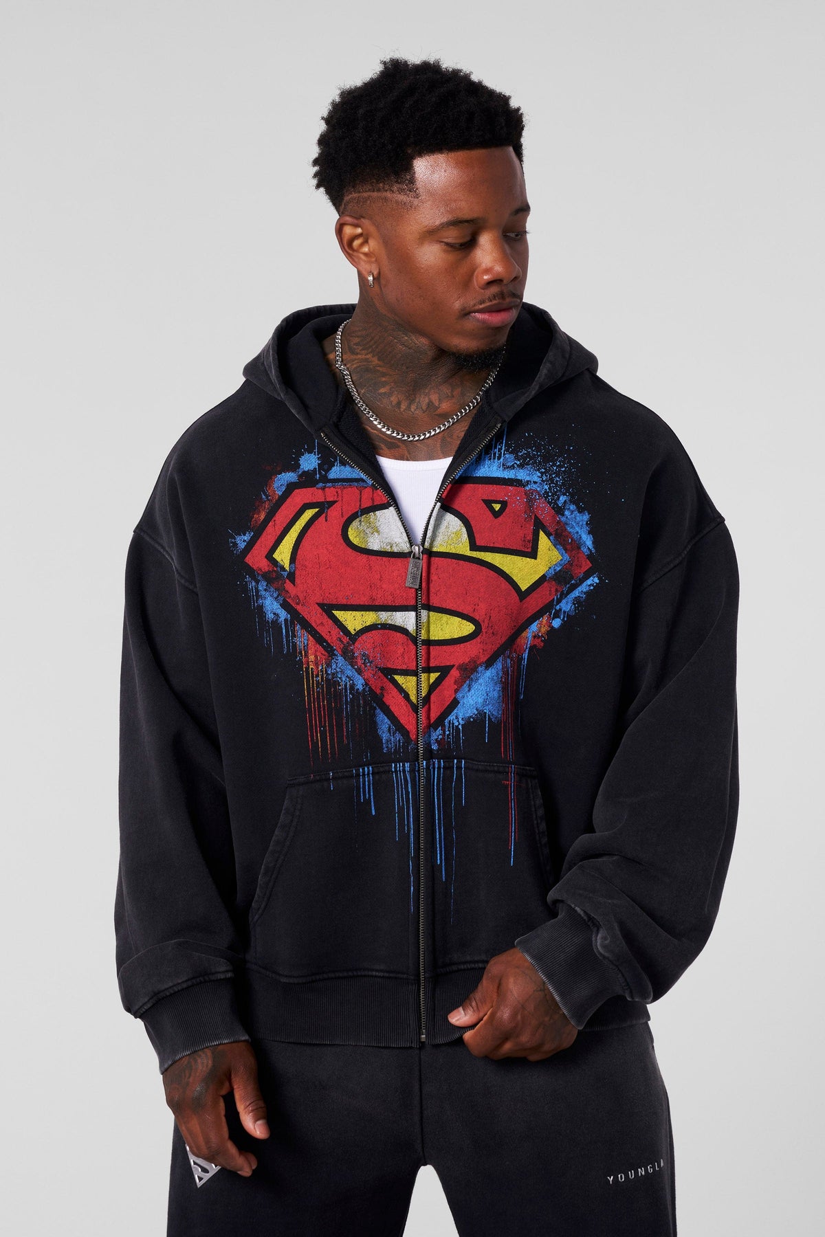 5011 - Superman Drip Zip-Ups - Black Wash