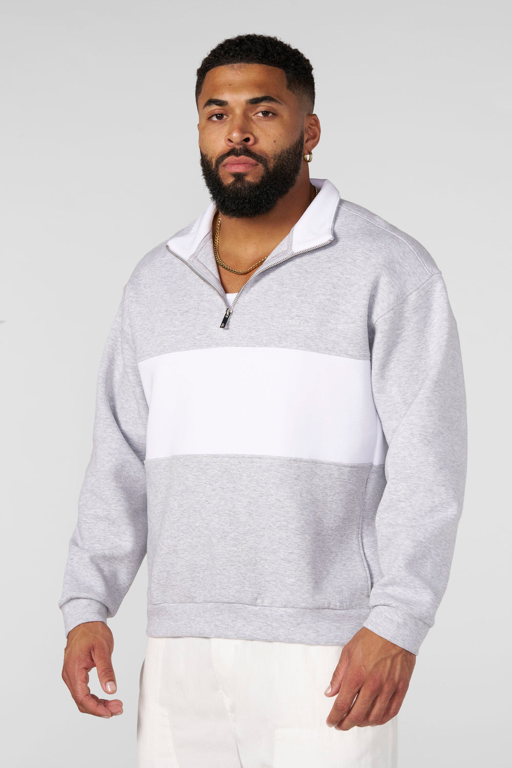 5127 - Noble Quarter-Zips - Heather Grey/White