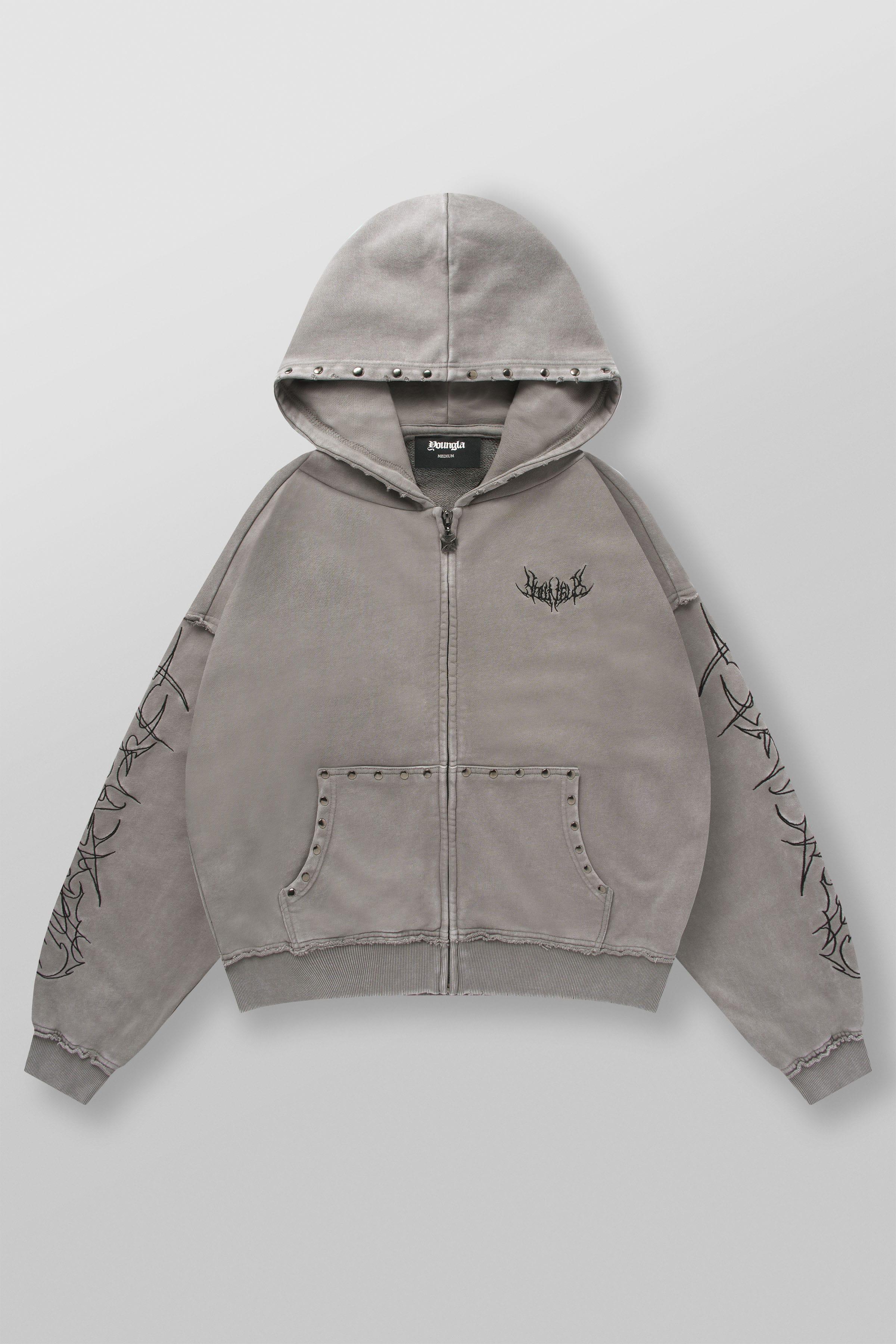 5232 - Tribal Stud Zip-Ups - Light Grey