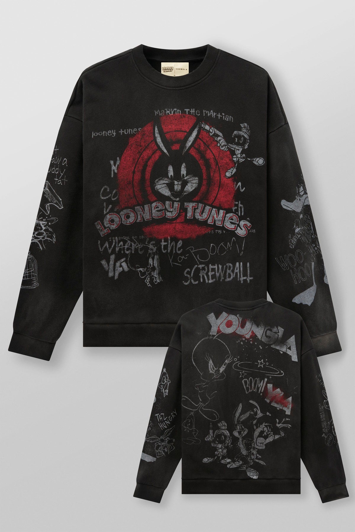 5256 - Looney Tunes Graffiti Crewnecks - Allover Black Sketch