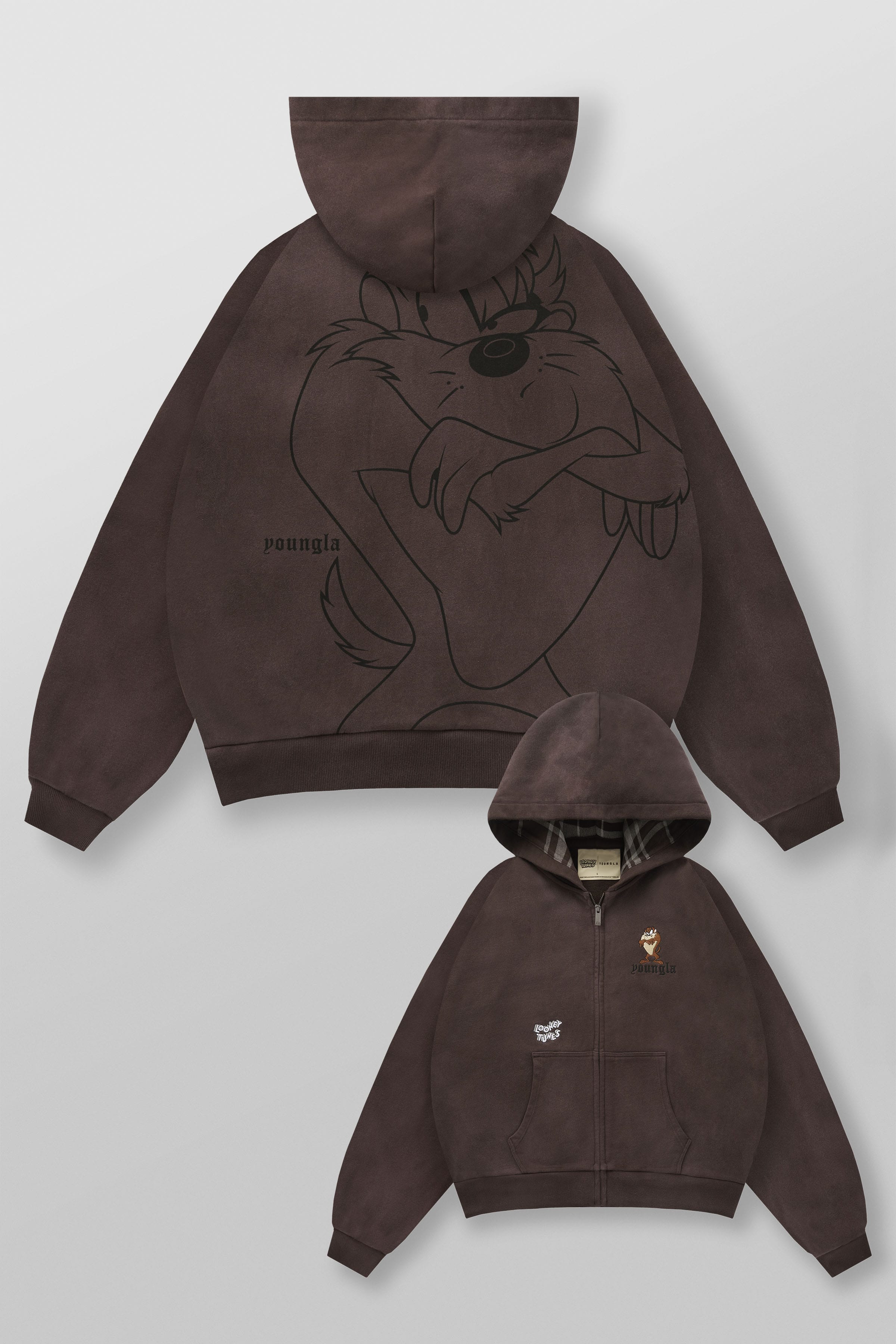 5257 - Looney Tunes Plaid Zip-Ups - Brown Wash
