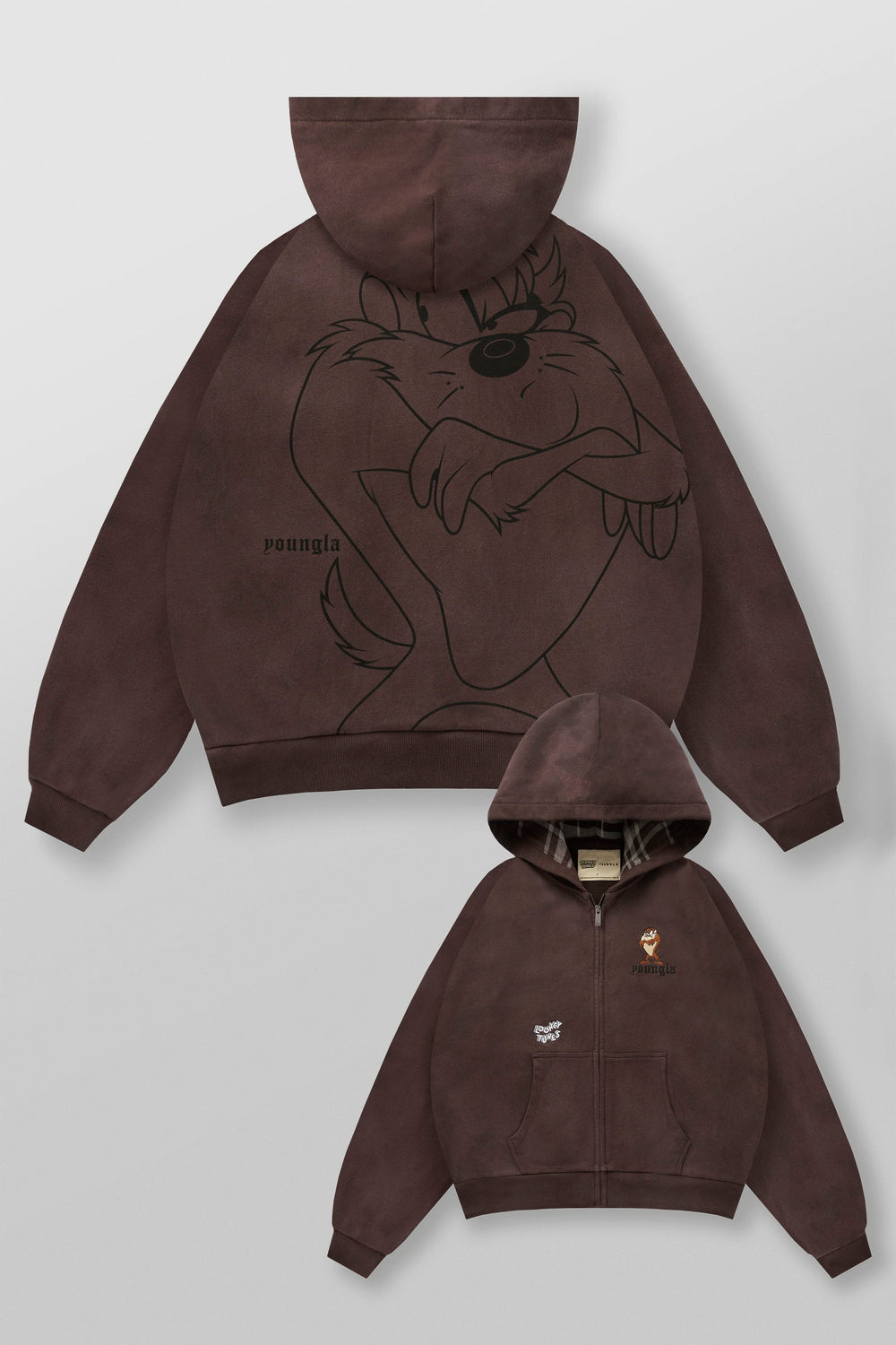 5257 - Looney Tunes Plaid Zip-Ups - Brown Wash