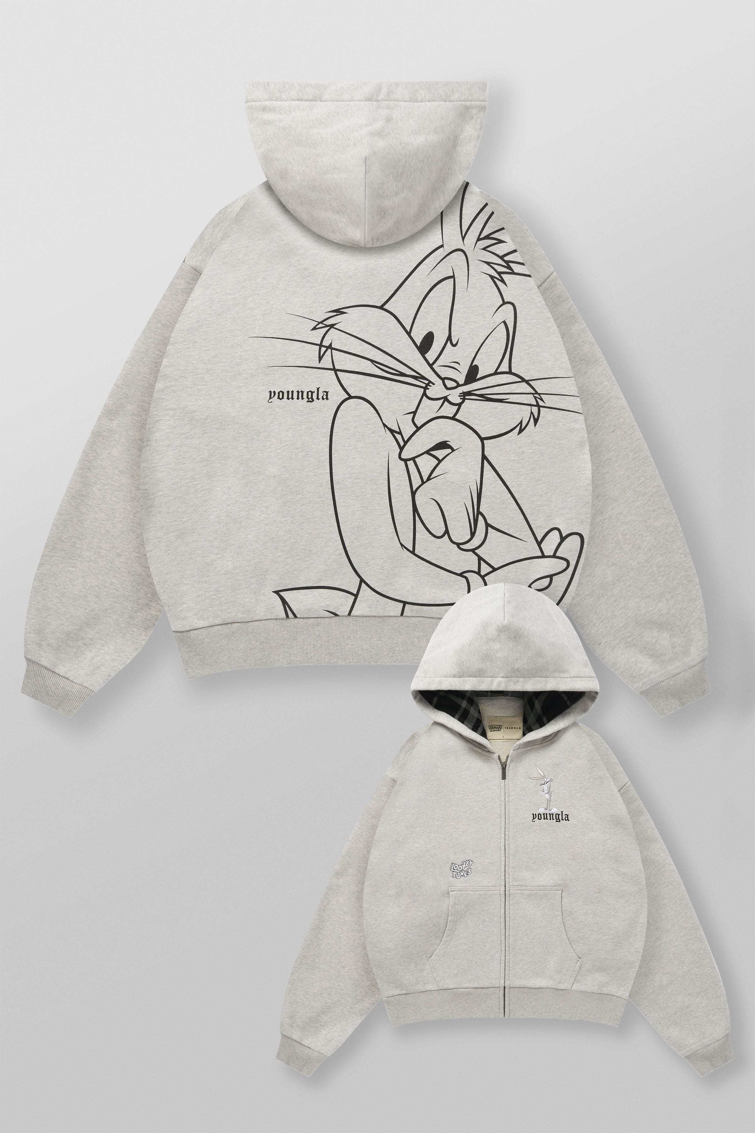 5257 - Looney Tunes Plaid Zip-Ups - Heather Grey