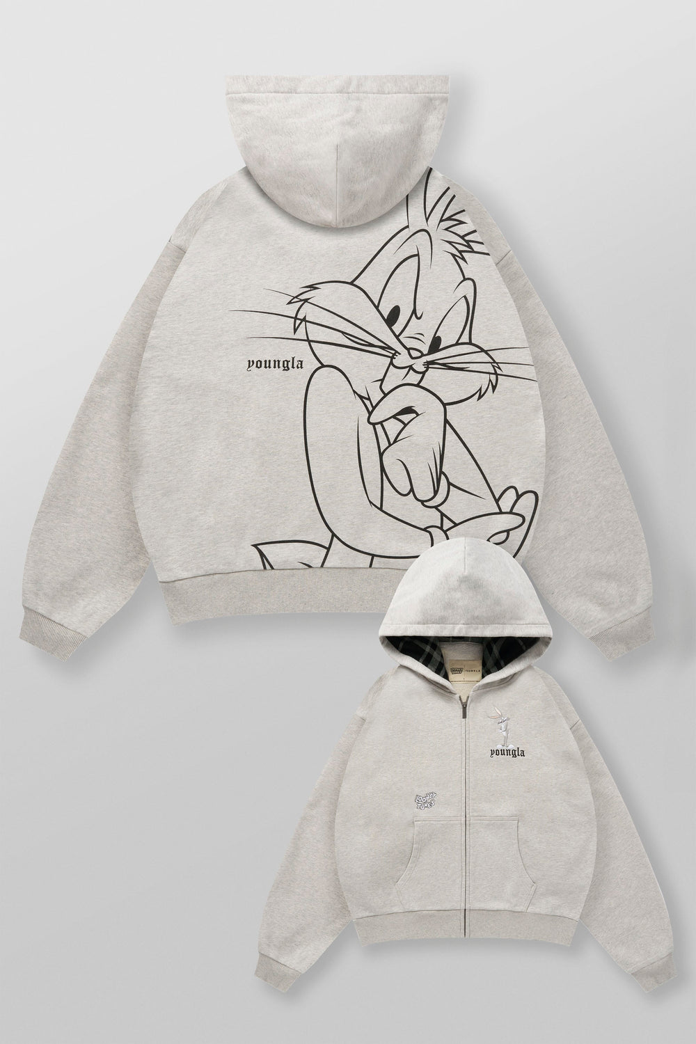 5257 - Looney Tunes Plaid Zip-Ups - Heather Grey