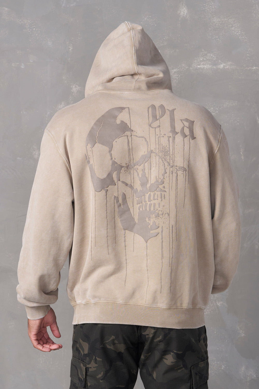 551 - Drippy Skull Hoodie - Beige Wash
