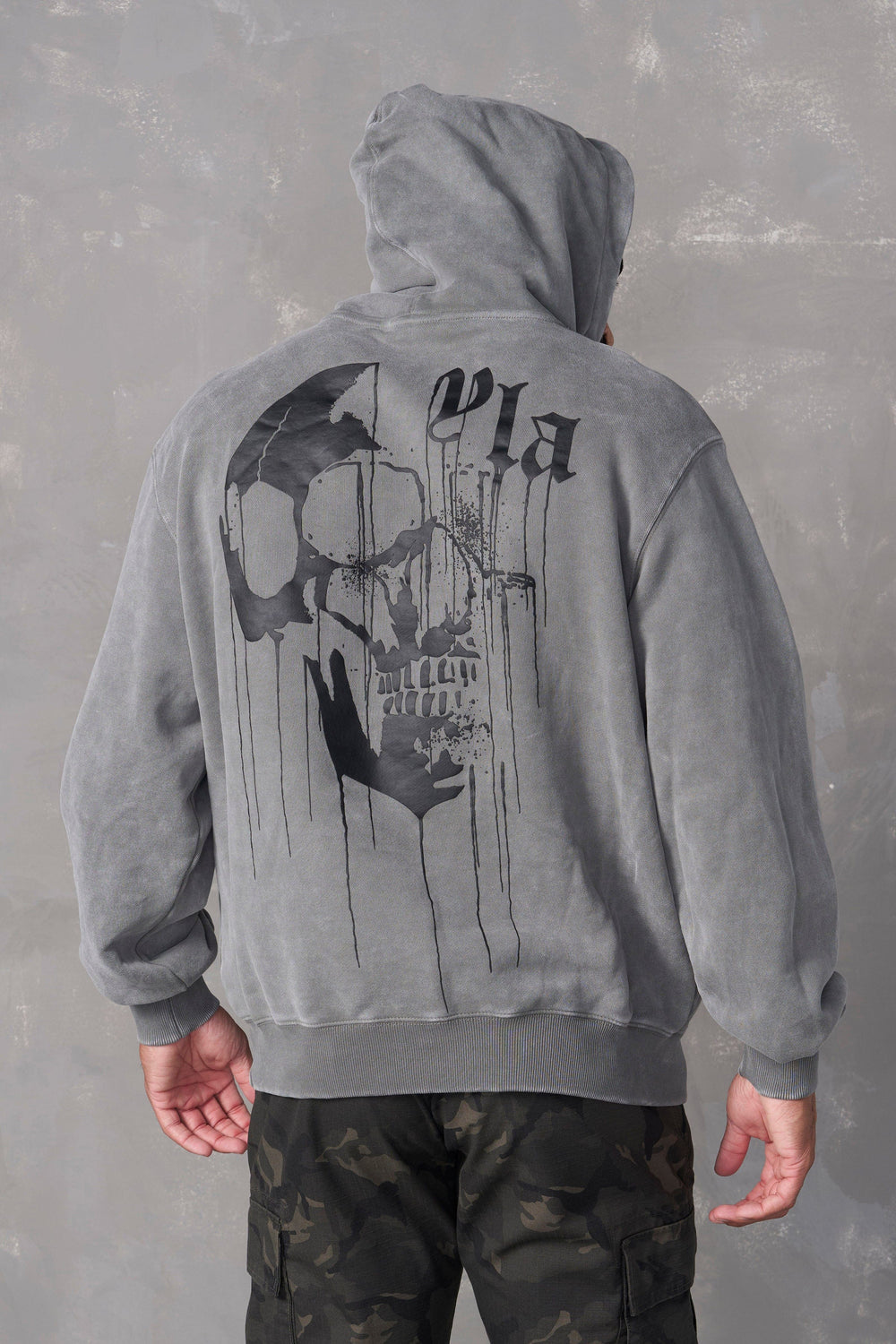 551 - Drippy Skull Hoodie - Grey Wash