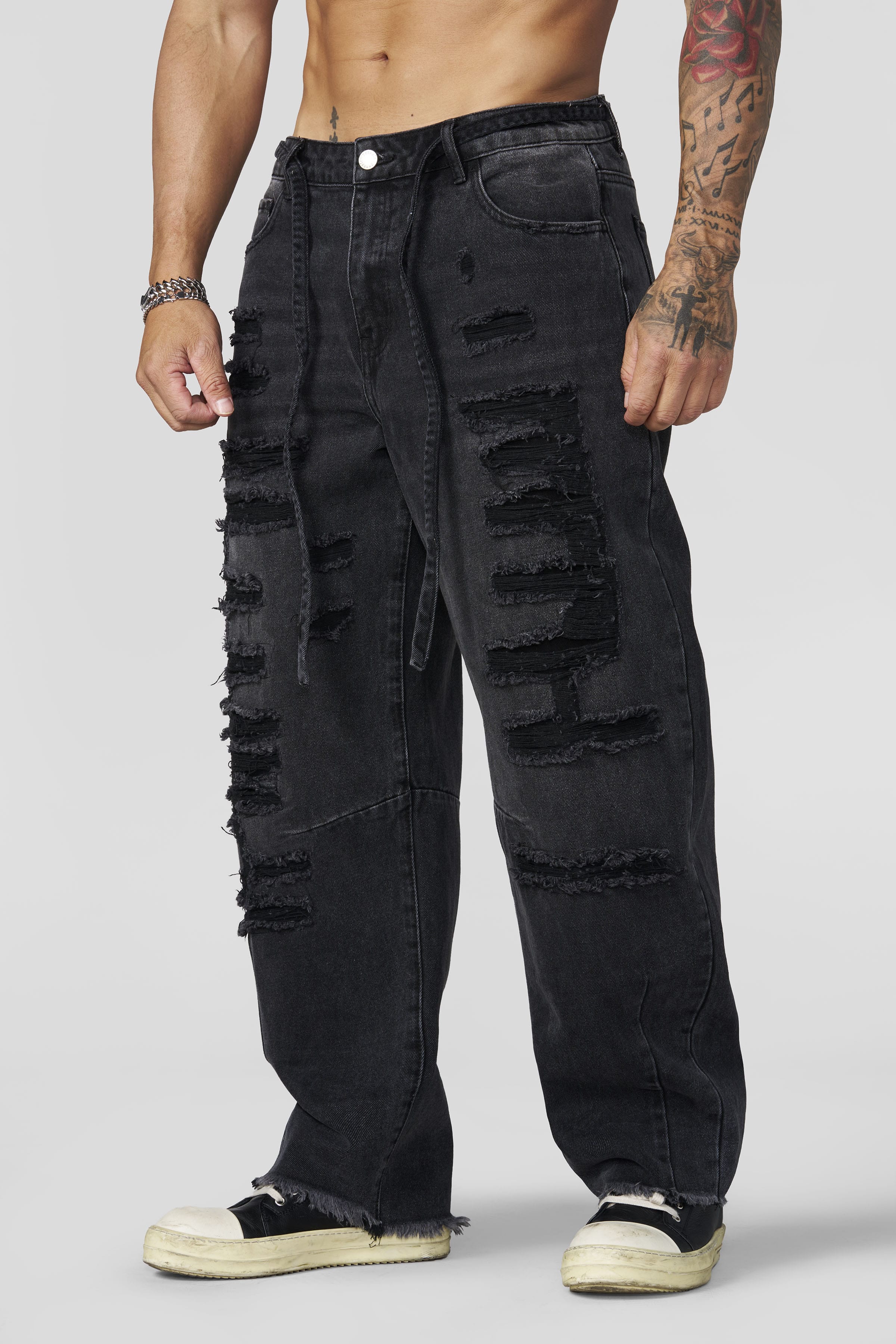 6004 - Destroyed Jeans - Black Wash