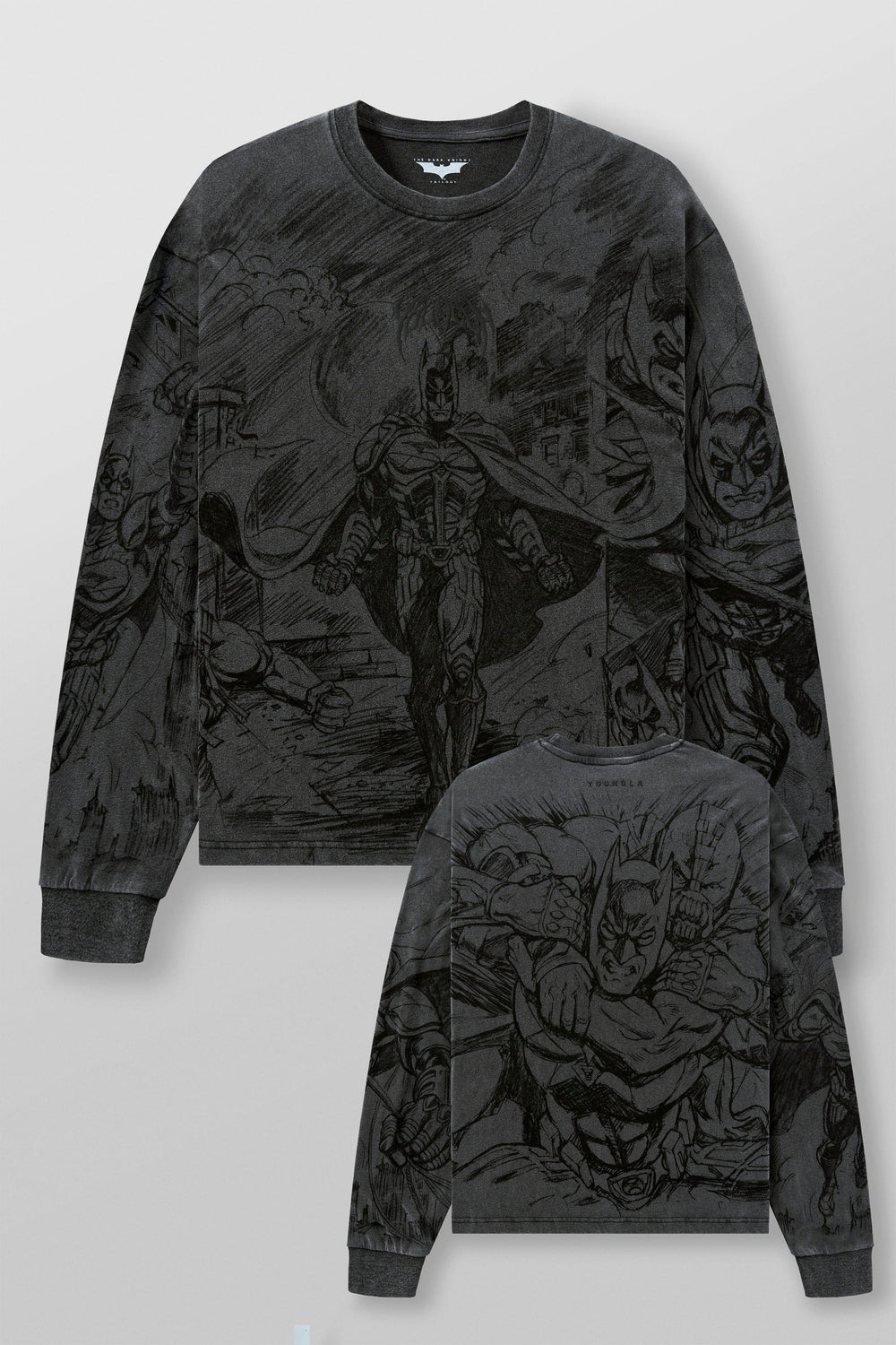 8002 - Batman Comic Longsleeves - Grey Wash