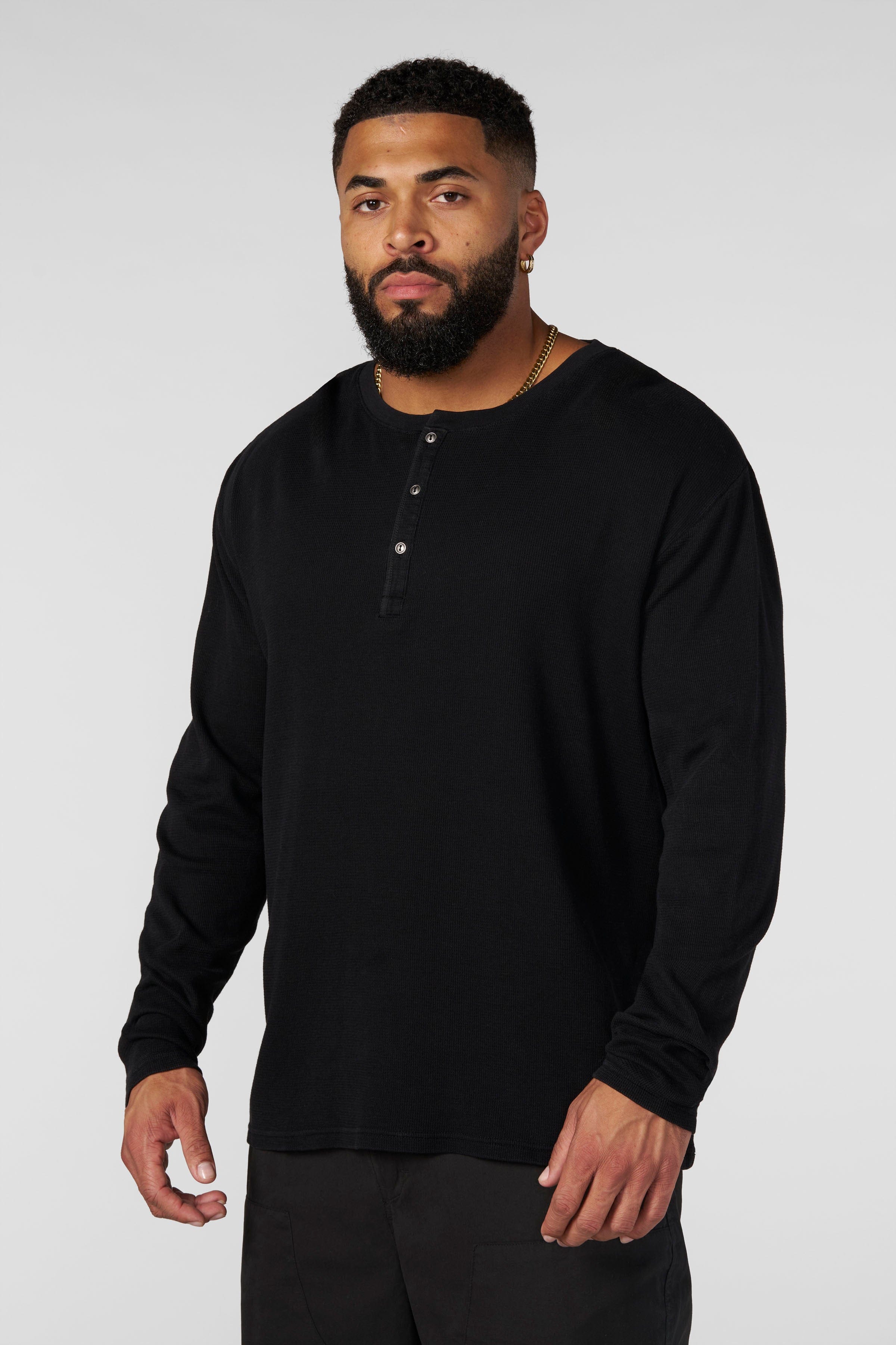 8034 - Henley Thermal Longsleeves - Black