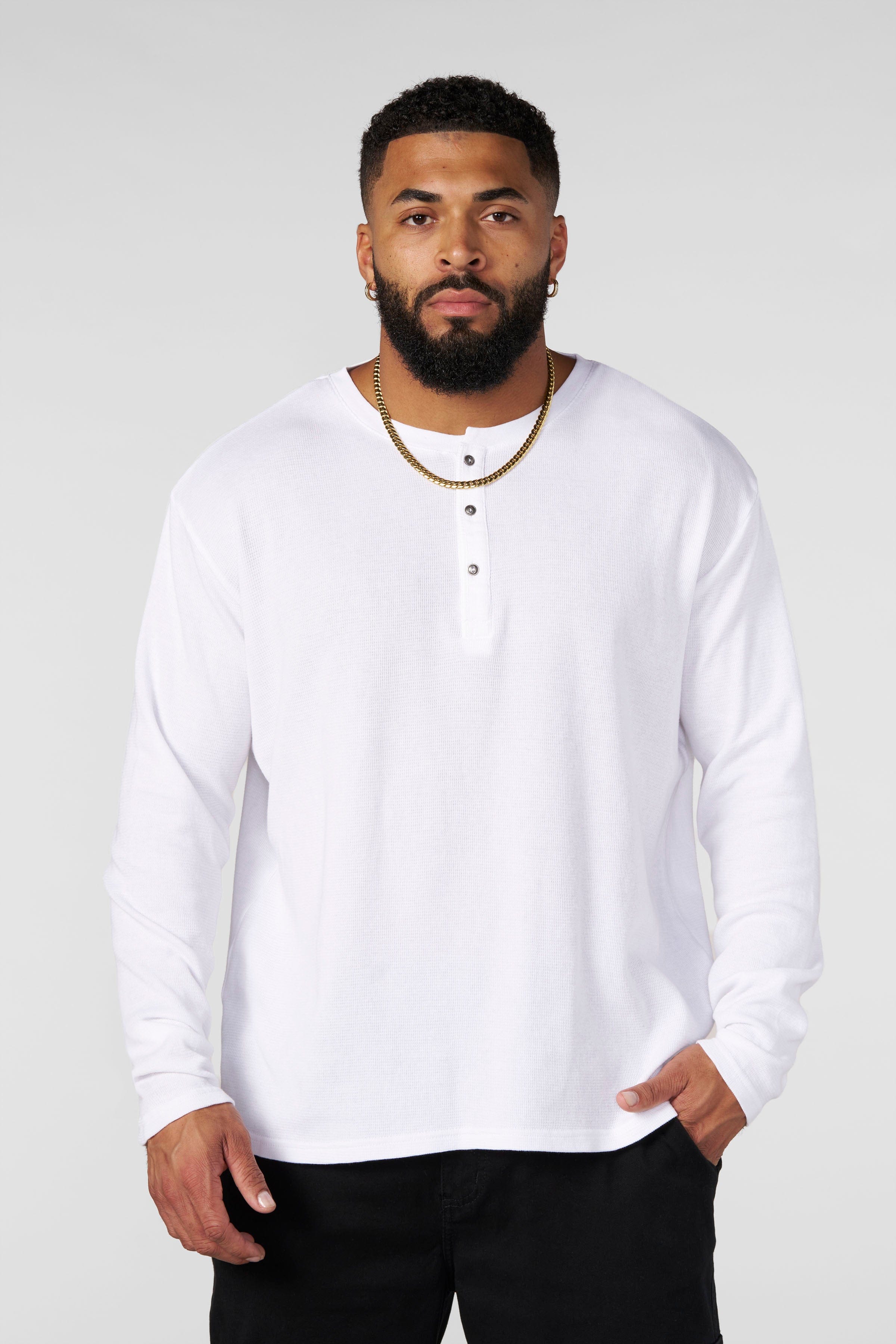 8034 - Henley Thermal Longsleeves - White