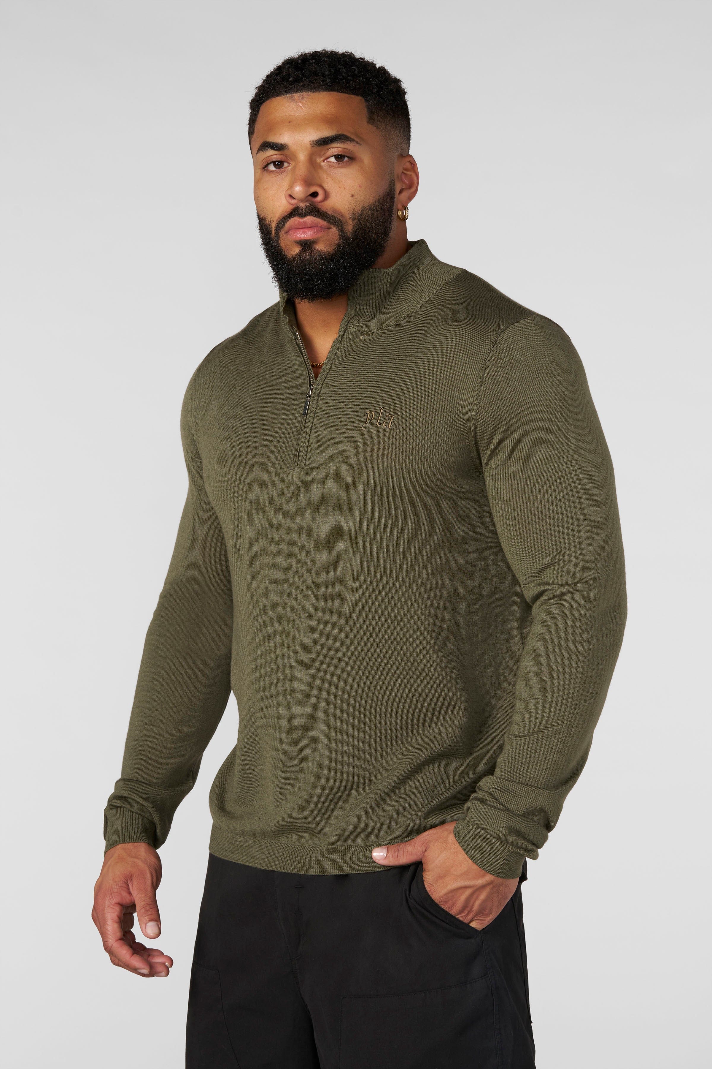 8048 - Monaco Wool Quarter-Zip Sweaters - Olive