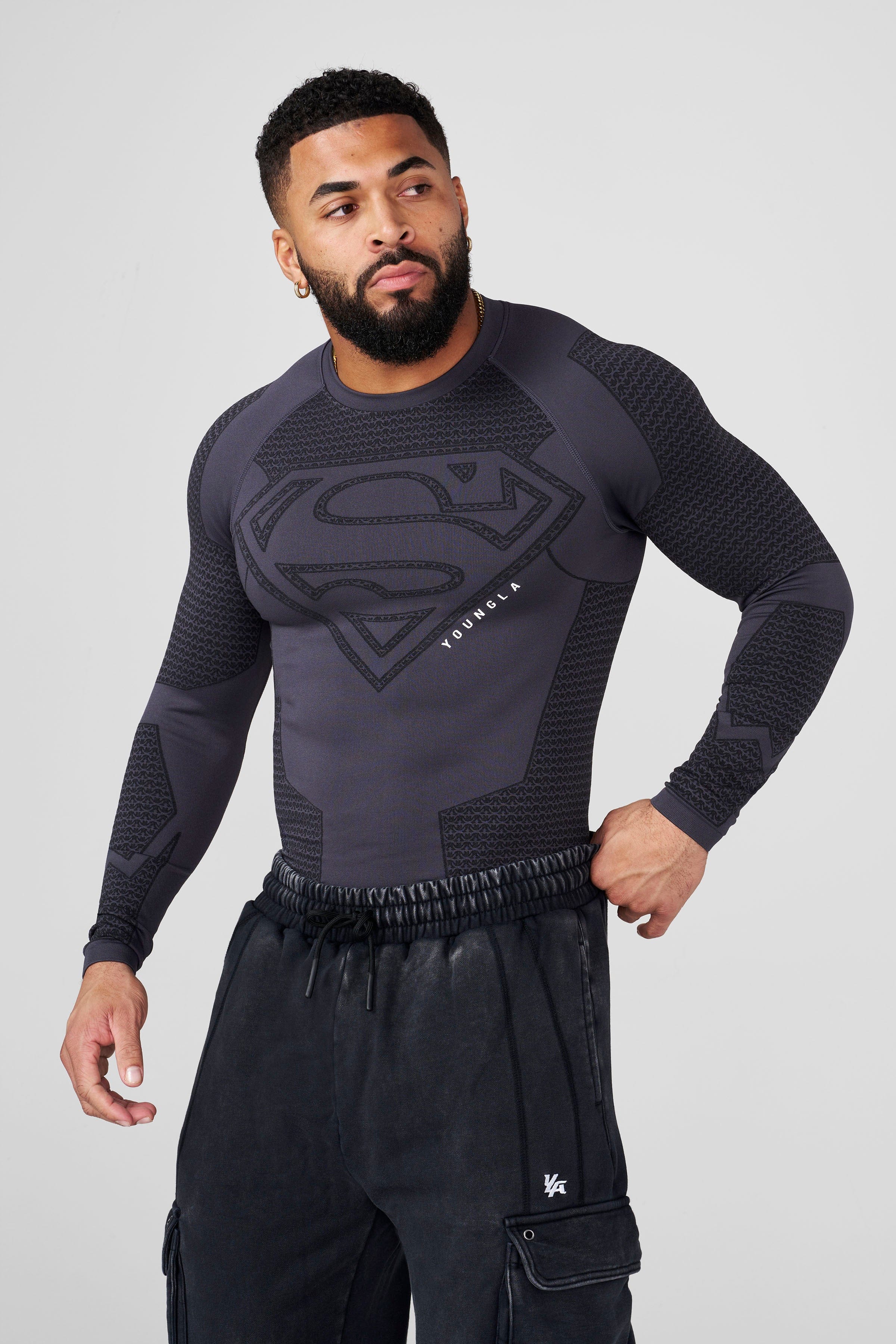 8066 - Superman Compression Longsleeves - Charcoal