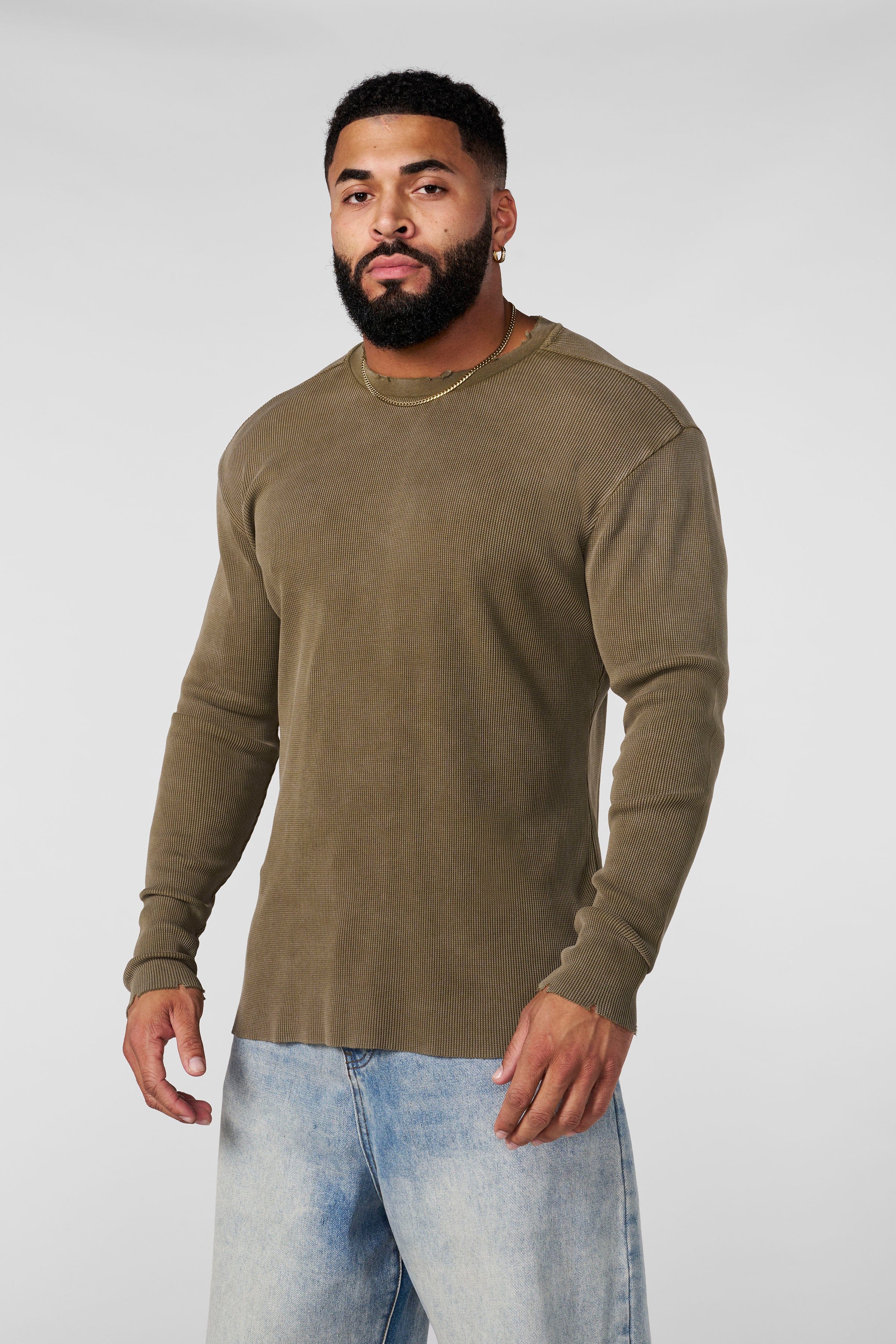 8094 - Tailored Waffle Longsleeves - Olive Wash