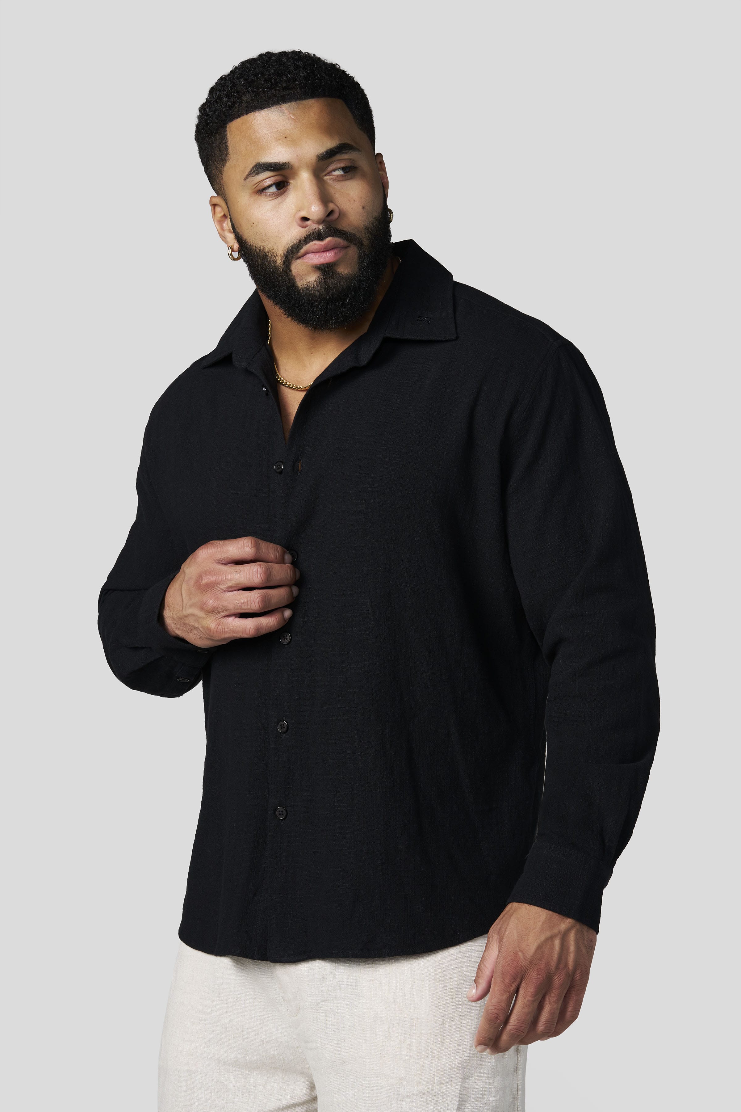 8095 - Cotton Linen Button-Ups - Black
