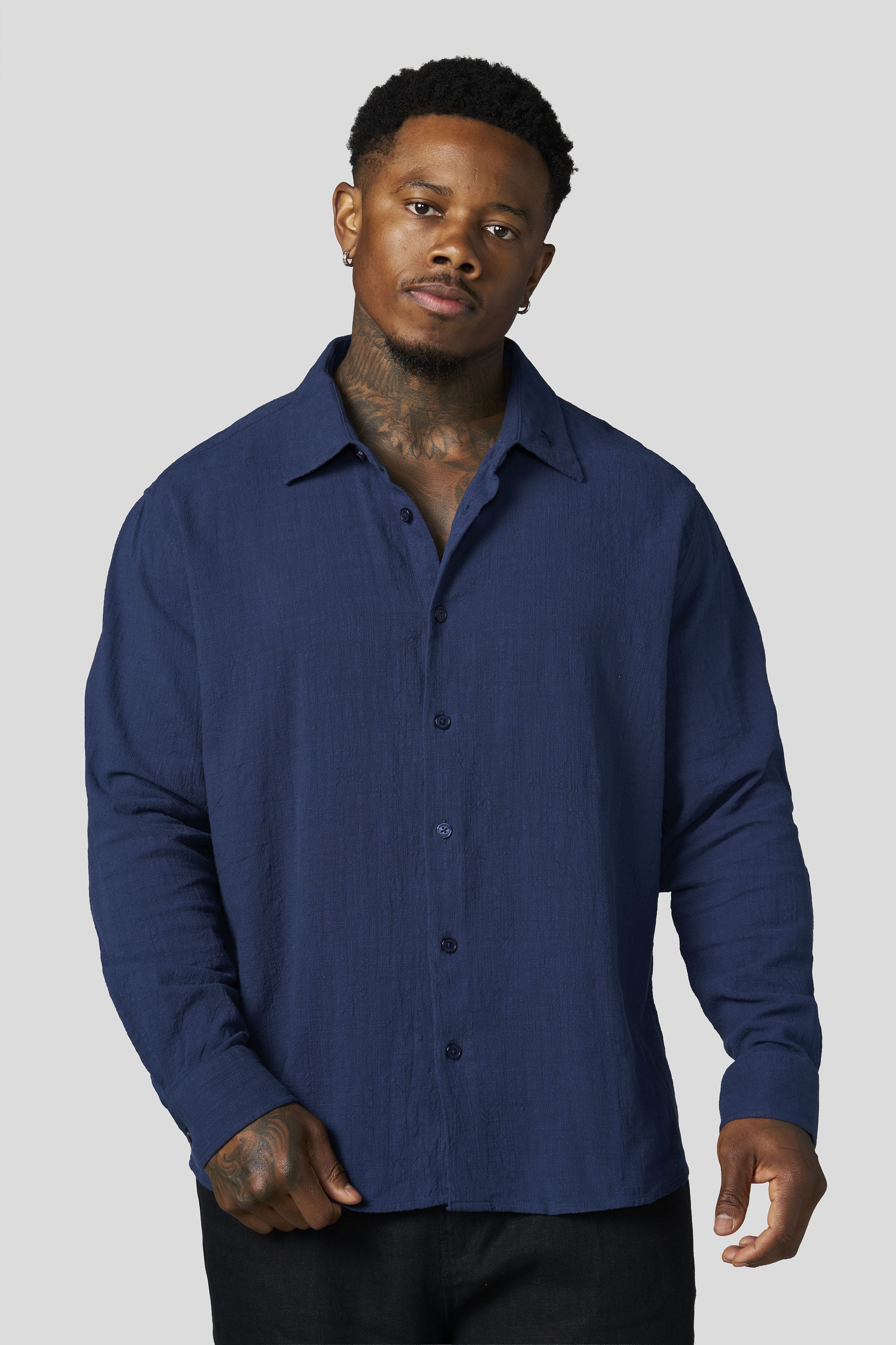 8095 - Cotton Linen Button-Ups - Navy