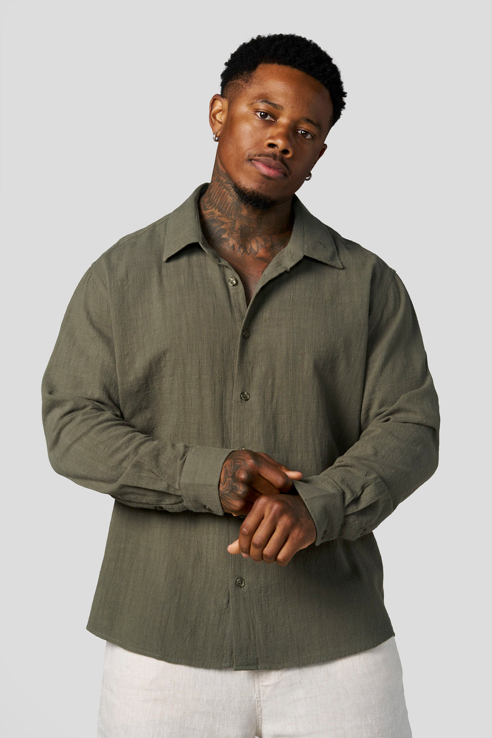 8095 - Cotton Linen Button-Ups - Olive