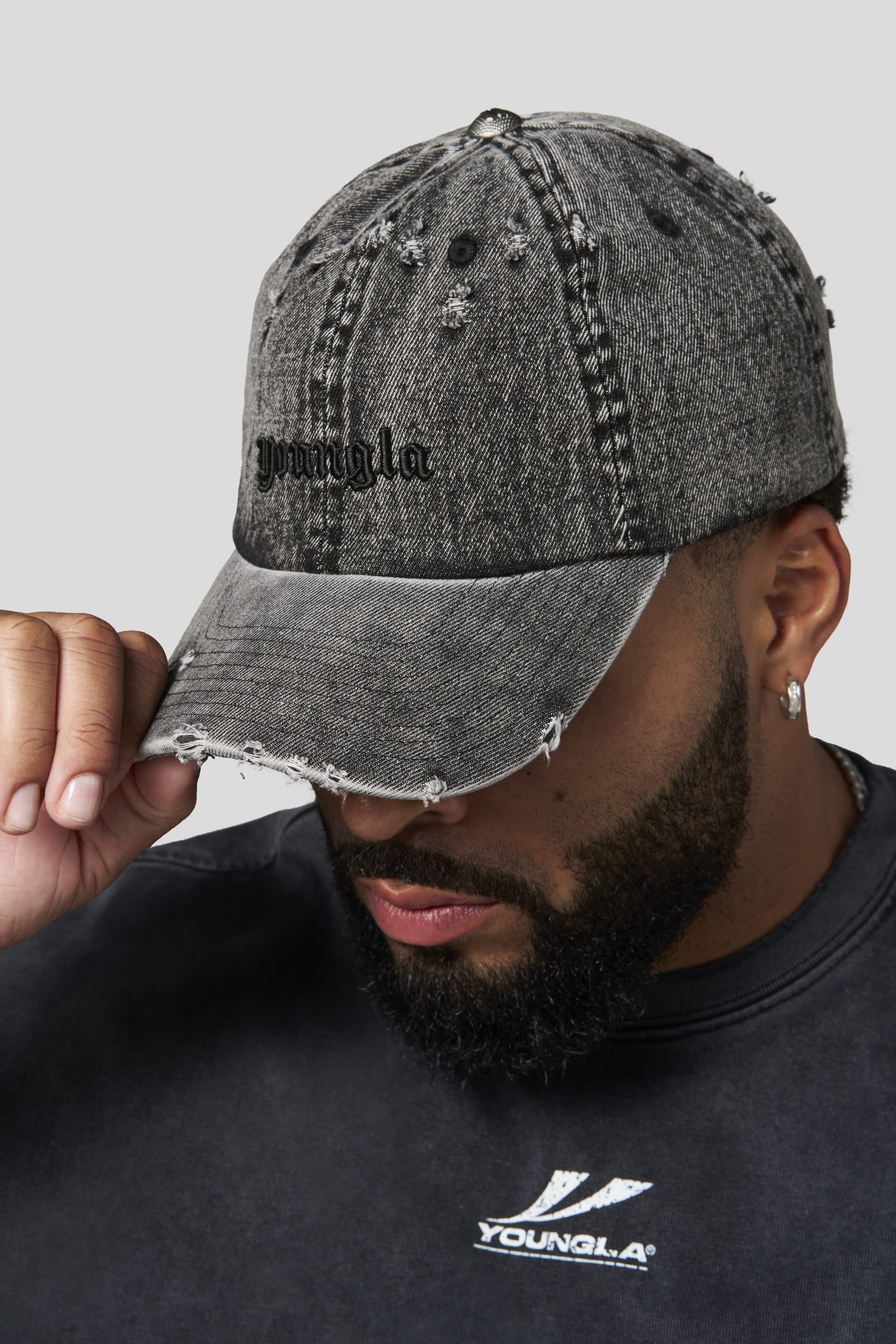 9066 - Distressed Denim Hats - Black Acid Wash