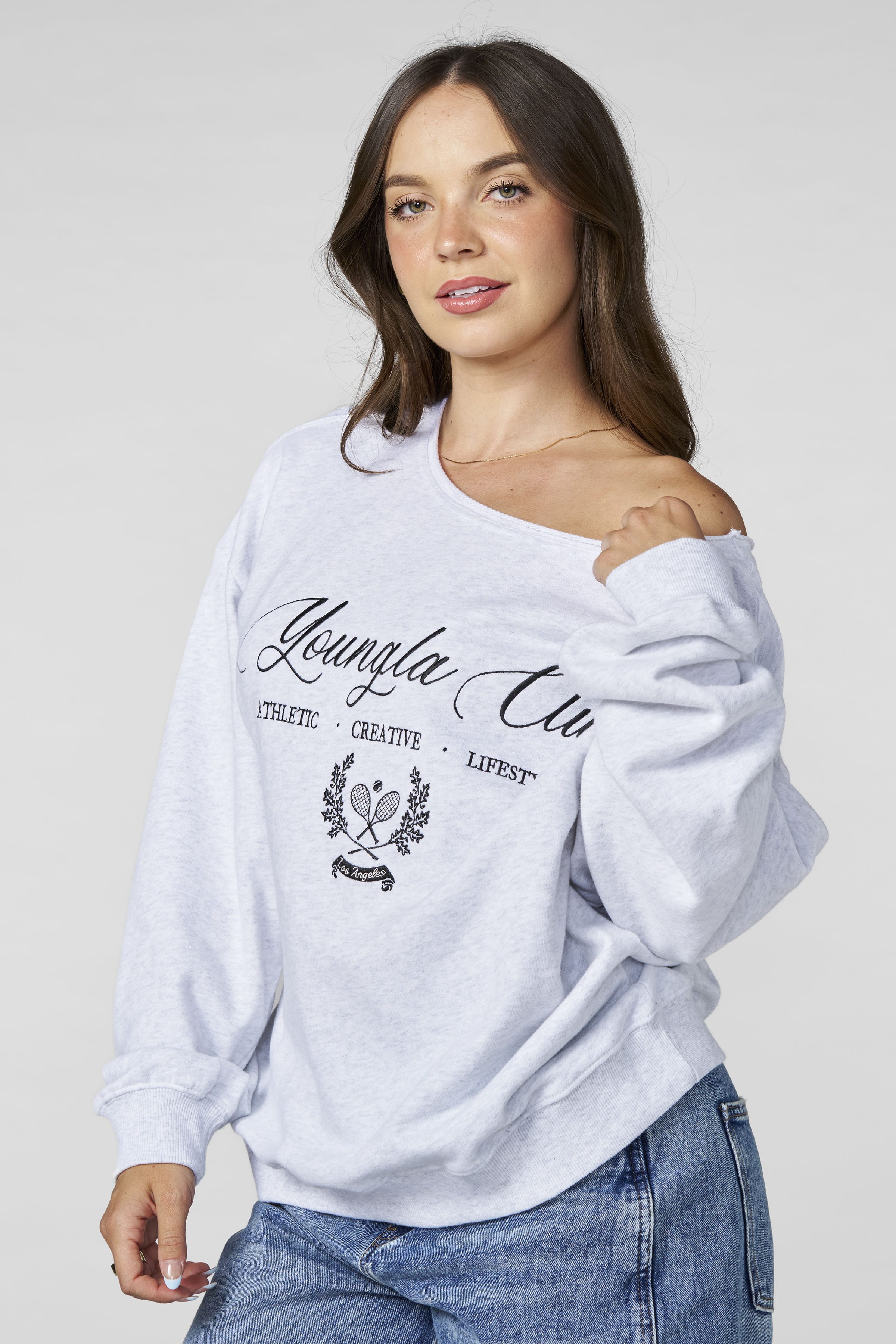 W5158 - Off-shoulder Pullover - Heather Grey