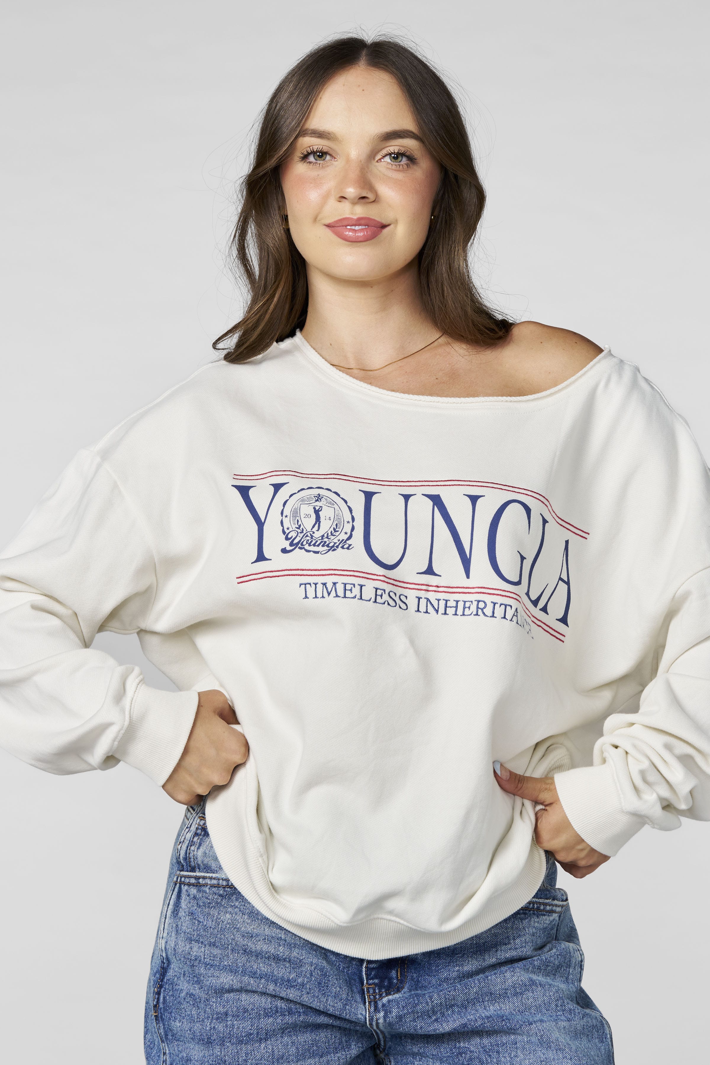 W5158 - Off-shoulder Pullover - Cream