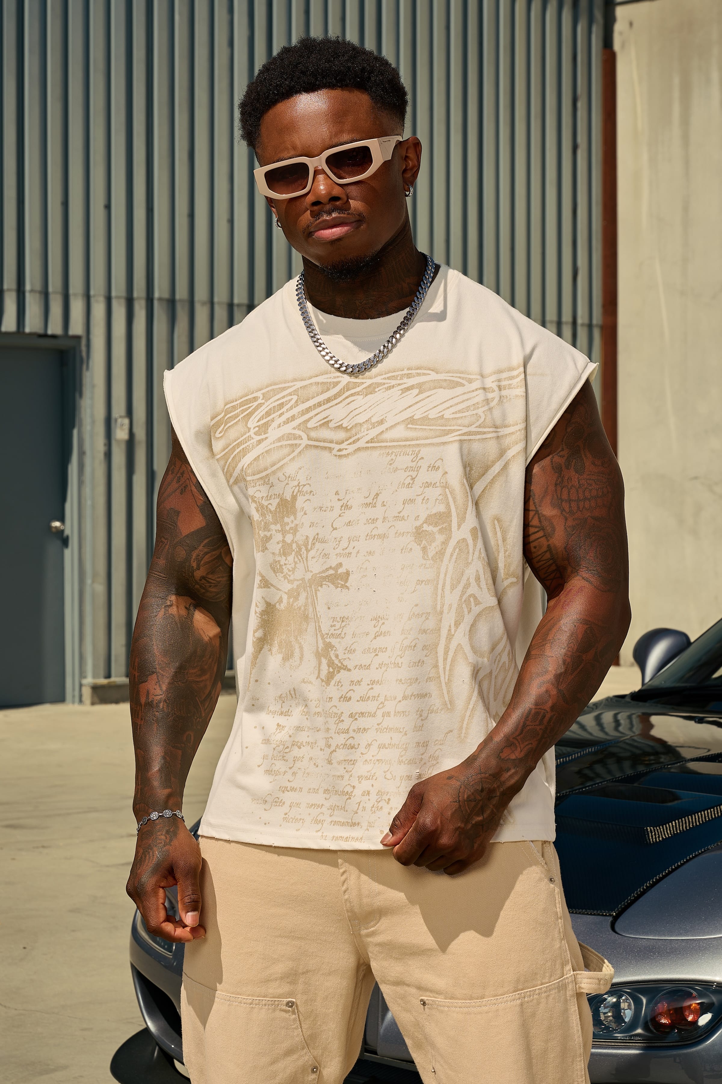 3095 - Sacred Sigil Cut-Offs - Off-White