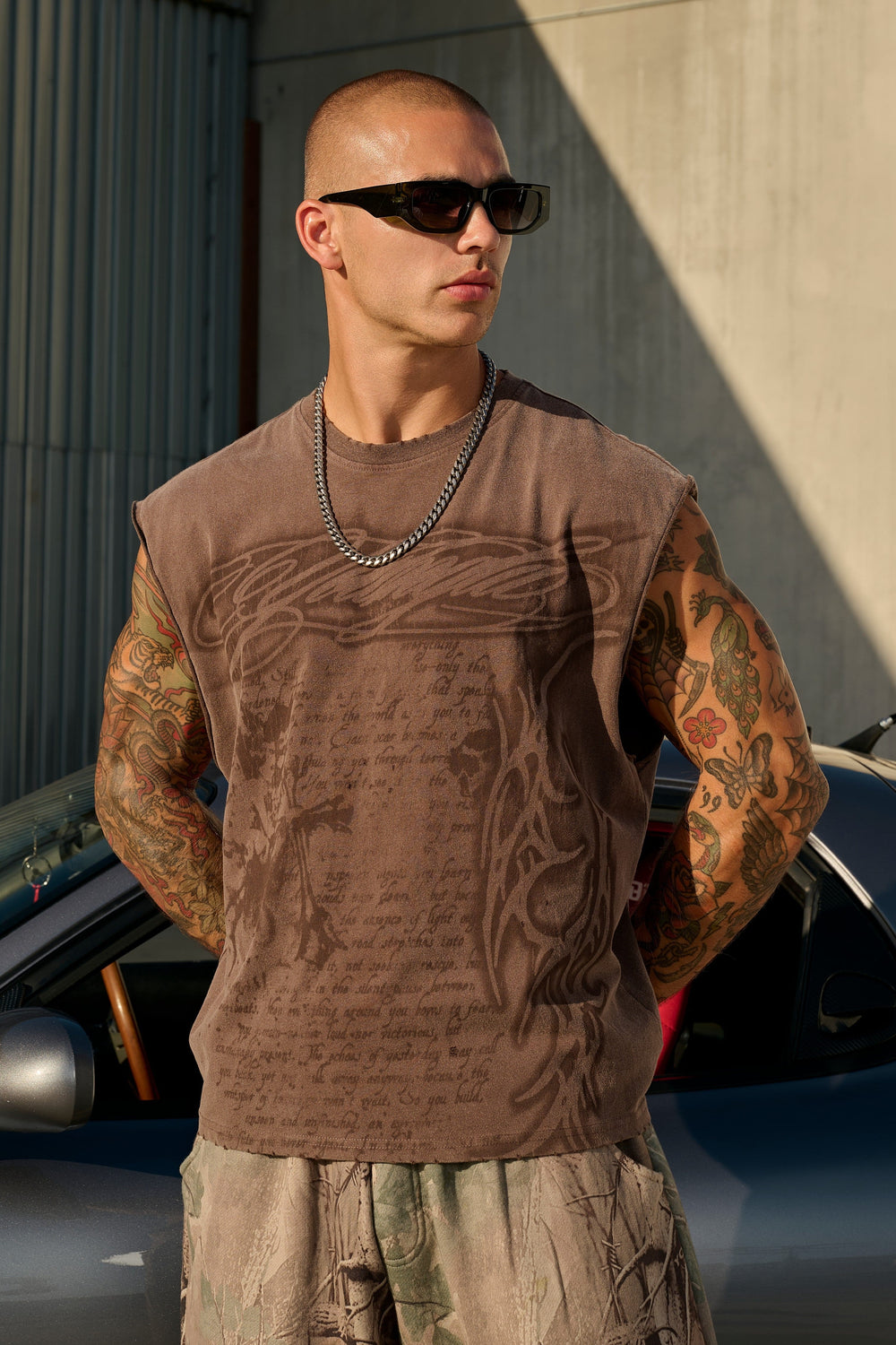 3095 - Sacred Sigil Cut-Offs - Brown Wash
