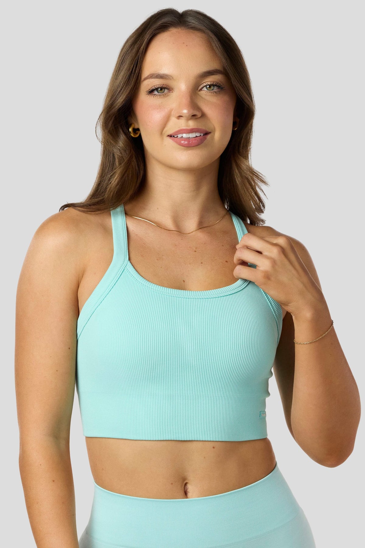 W3147 - Pulse Seamless Racerback Crop Tank - Aqua