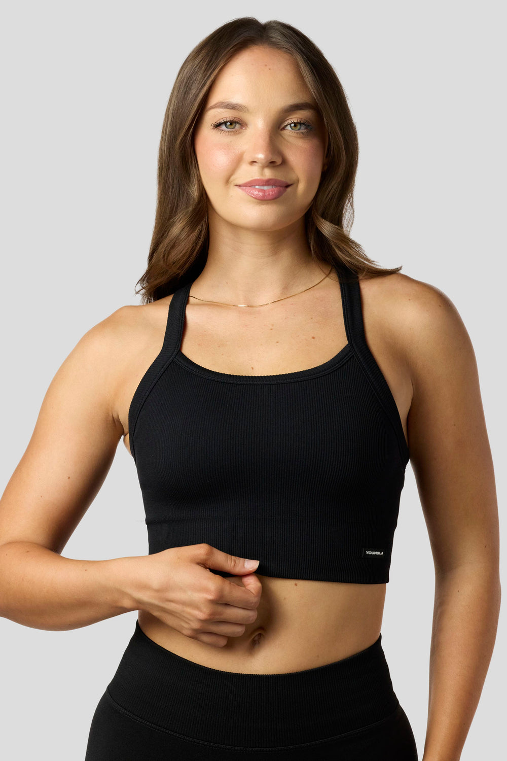 W3147 - Pulse Seamless Racerback Crop Tank - Black
